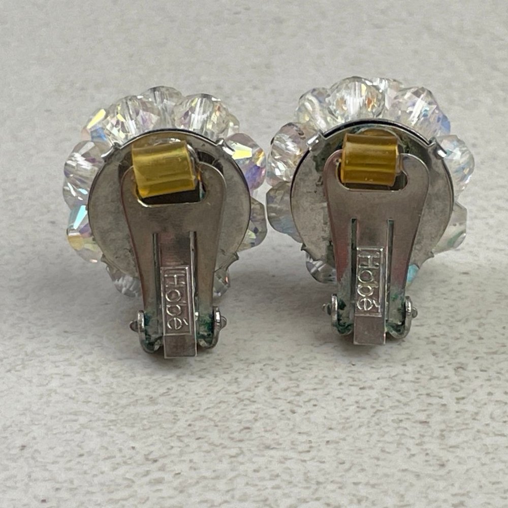 Vintage Hobe Iridescent Crystal Earrings 1960s Designer Clip Ons - Picture 3 of 3